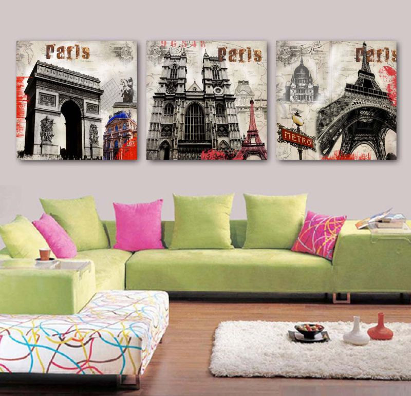 3 Panel Wall Art Oil Painting Paris Painting Home Decoration Canvas Prints Pictures for Living Room Framed Art Mc-261