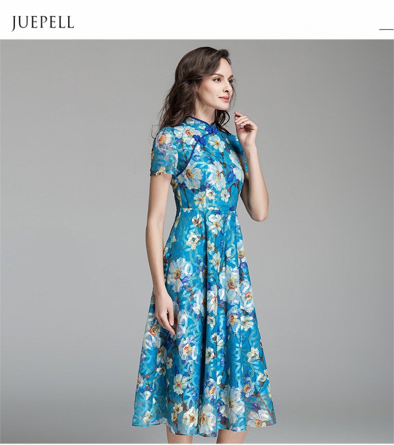 Middle Age Woman Dress Floral Print Elegant