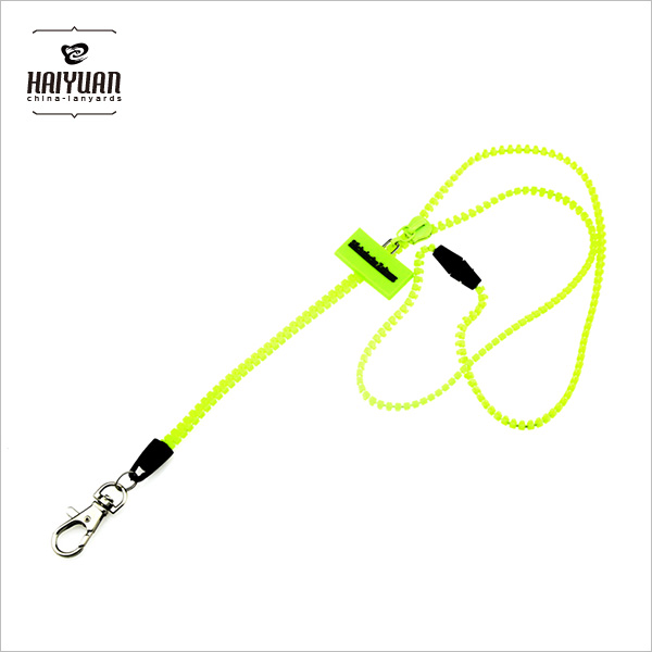 Fluorescent Light Special Zipper Lanyards with Soft Glue Mark