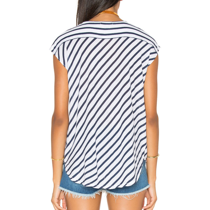 Modal Linen Black and White Stripe Sleeveless Twist Top