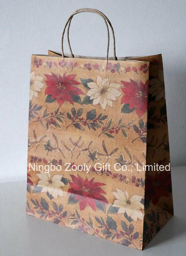 Wholesale Christmas Printed Recycled Kraft Paper Gift Bags