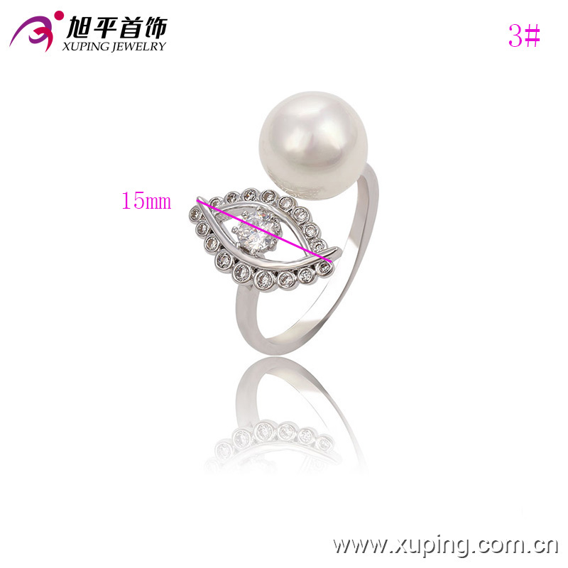 Fashion Fancy Rhodium-Plated Imitation CZ Pearl Jewelry Finger Ring for Women -Ring-70