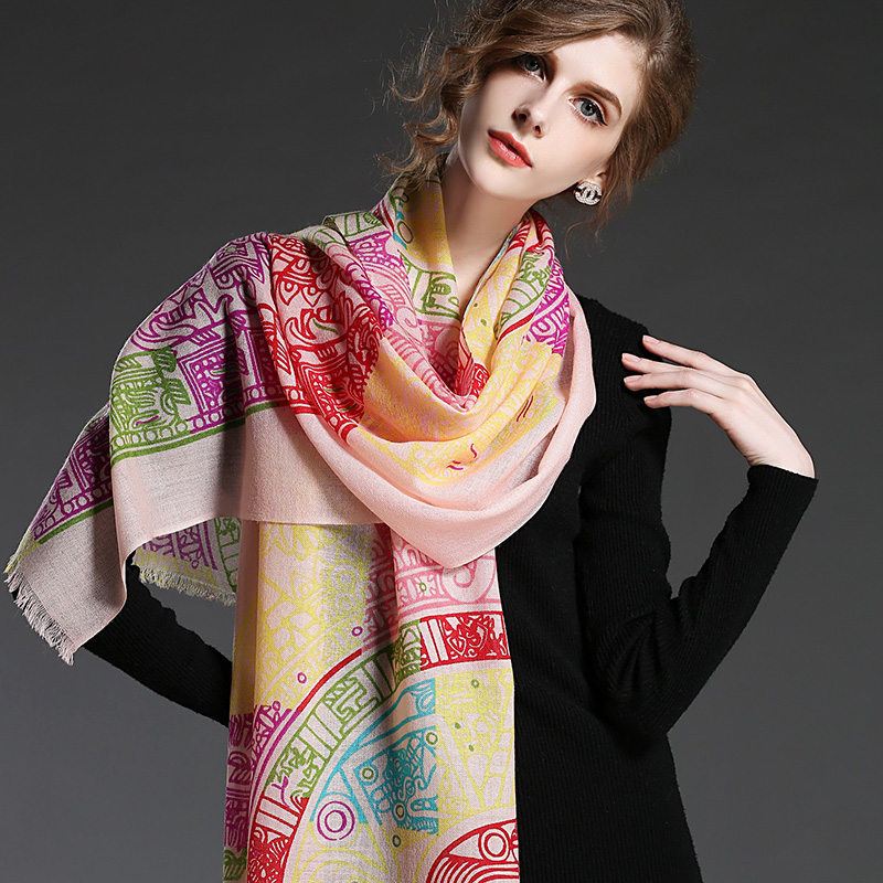 Ms Wool Geometric Patterns Printed Scarf