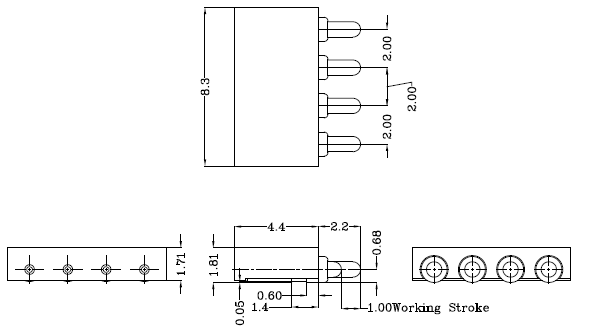 4pin Right Angle Spring Loaded Pogo Pin Connector