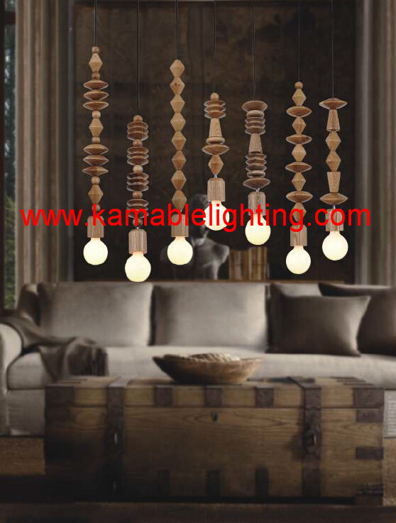 Long Shape Wooden Holder Pendant Lamp