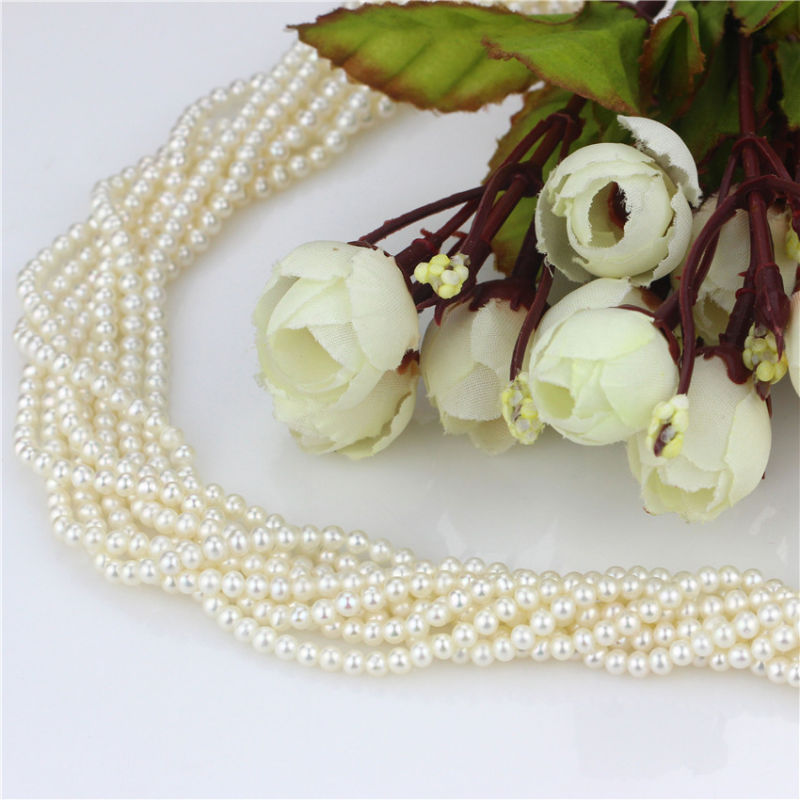 White Loose Pearl Strand 3-4mm AA Perfect Round White Loose Pearl Strand