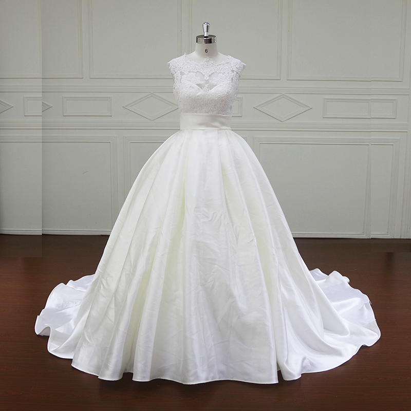 Fancy Beautiful Lace Floor Length Mikado Wedding Dress