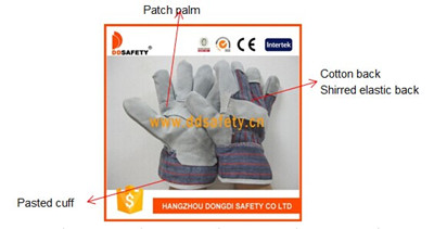 Cow Split Leather Glove Cotton Back Safety Working Glove Dlc105