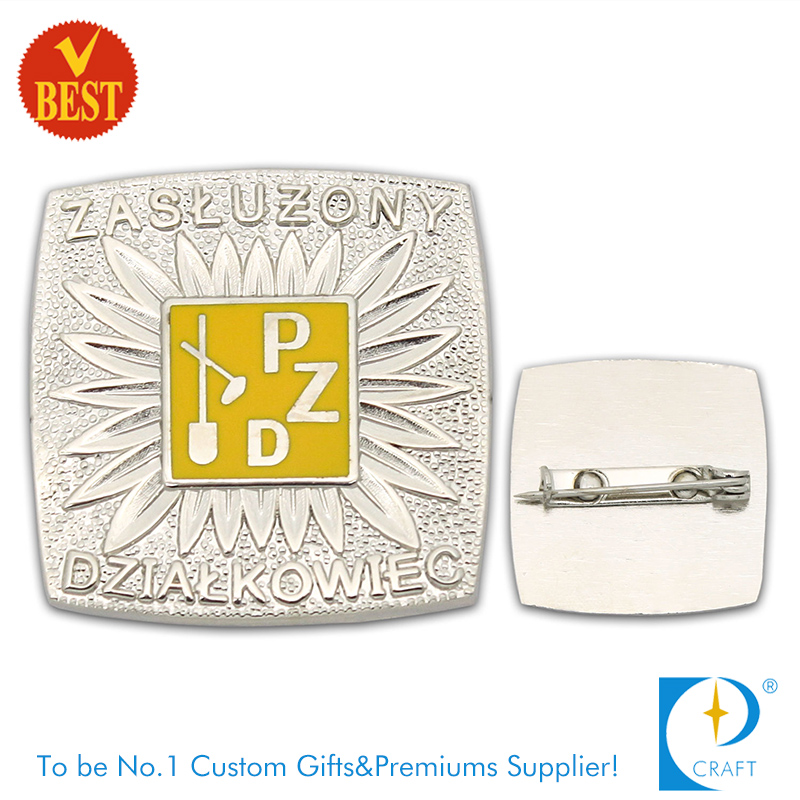 Pzd Metal High Quality Die Stamping 3D Pin Badge with Silver Color