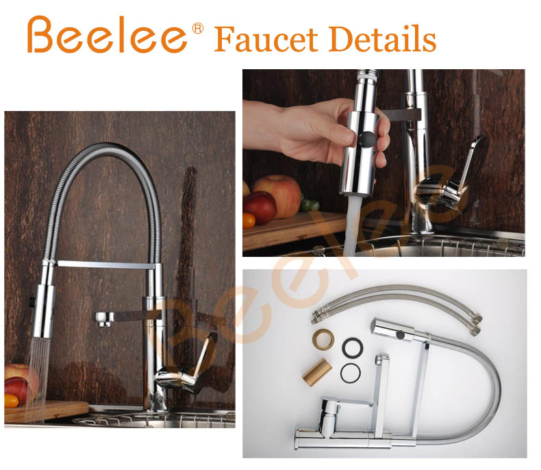 2014 Novel Pull out 360 Rotating Sink Water Mixer Tap Swivel Spring Loaded Kitchen Faucet with Dual Spout (QH0783-12)