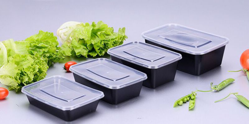 Disposable Black/White Plastic Kitchenware Microwave Food Container/Box with Cover