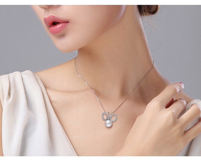 Fashion Pearl Pendant 9-10mm Button AAA Butterfly Freshwater Silver Pearl Pendant