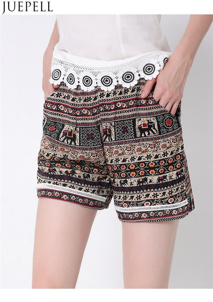 Summer New European and American Women's Elastic Waist Lace Shorts Beach Pants Big Yards Loose Printed Pants OEM Factory