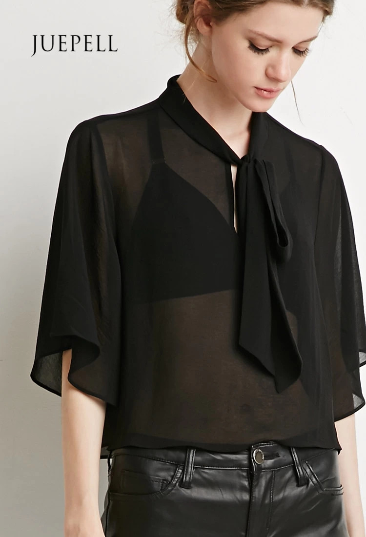 Contemporary Self-Tie Neck Cropped Blouse