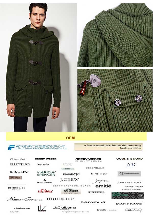 Factory Acrylic Nylon Wool Alpaca Hooded Knit Men Sweater Coat