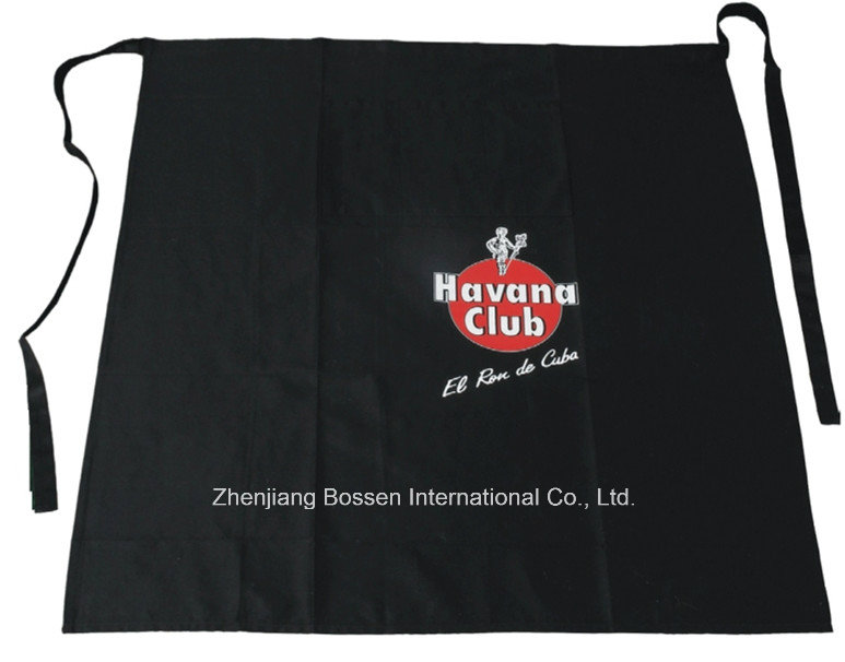 OEM Produce Customized Logo Printed Black Cotton Promotional Pocket Waist Apron