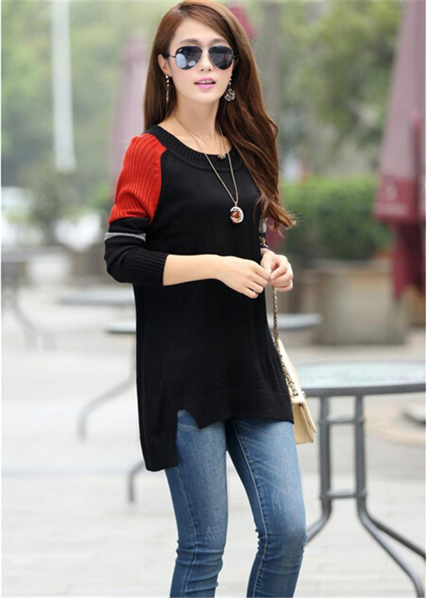 Korean Round Neck Knitwear Top Loose Knitted Pullover Woman Sweater