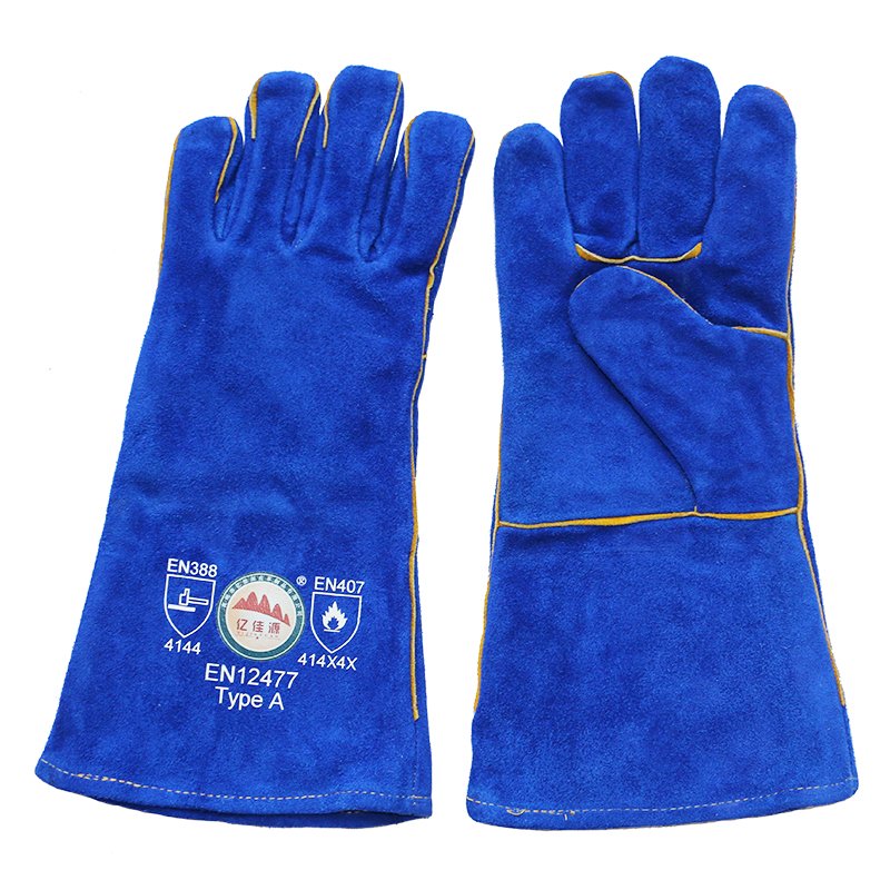 Blue Heavey Duty Cowhide Split Leather Welding Gloves with Kevlar Thread