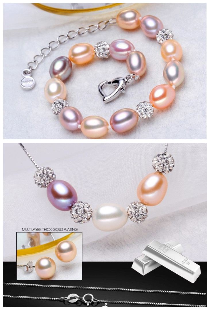 Hot Sell Pearl Jewelry Set 7-8mm Rice AAA 925 Silver Necklace Pearl Set