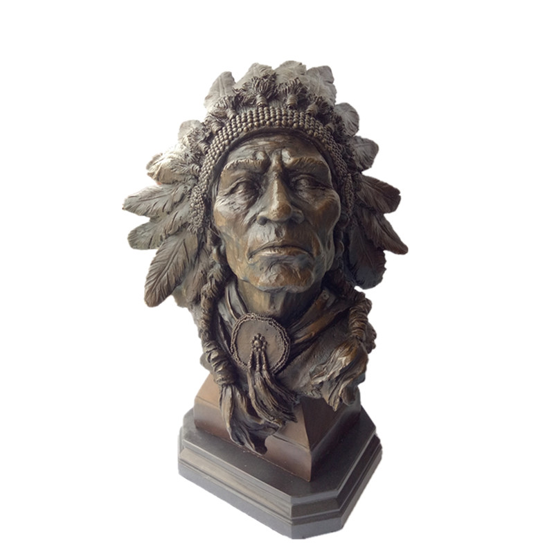 Bust Bronze Sculpture Indian Chiefs Metal Crafts Brass Statue Tpy-922