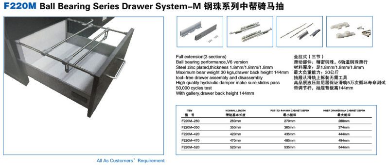 Ball Bearing Series Drawer System-M (F220M)