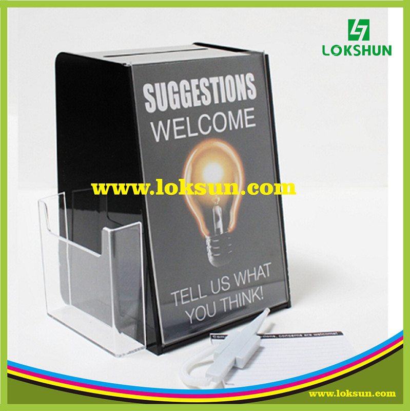 Black Acrylic Suggestion Name Card Collection Box Plexiglass Donation Box with Brochure Holder