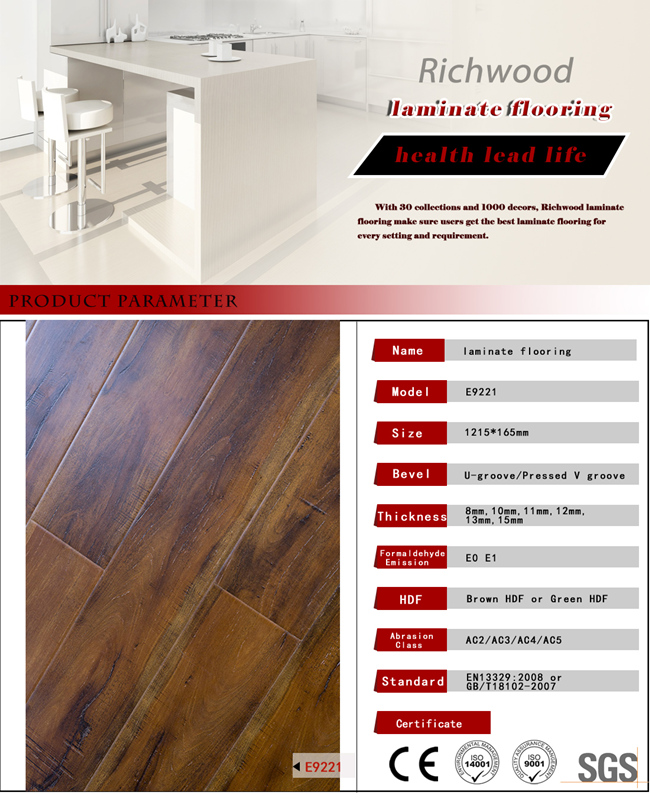 Wax Coating U Groove AC3 E1 HDF Laminate Floor