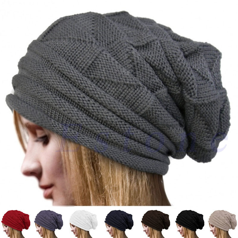 Womens Autumn Winter Warm Knitted Slouchy Cross Caps Beanie Braided Twisted Cable Hat (HW107)