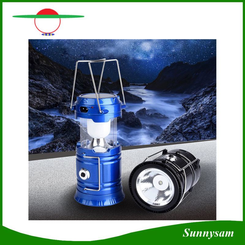 Solar Rechargeable LED Camp Light & Handheld Flashlight for Hiking, Camping, Fishing, Outages, Emergency Charging for Mobilephone