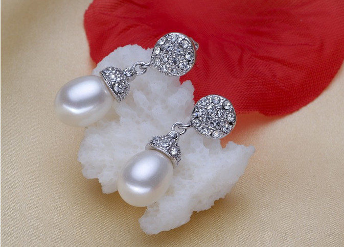 8mm AAA Grade Wholesale Drop Sterling Silver Real Fresh Water Cultured Freshwater Pearl Earring