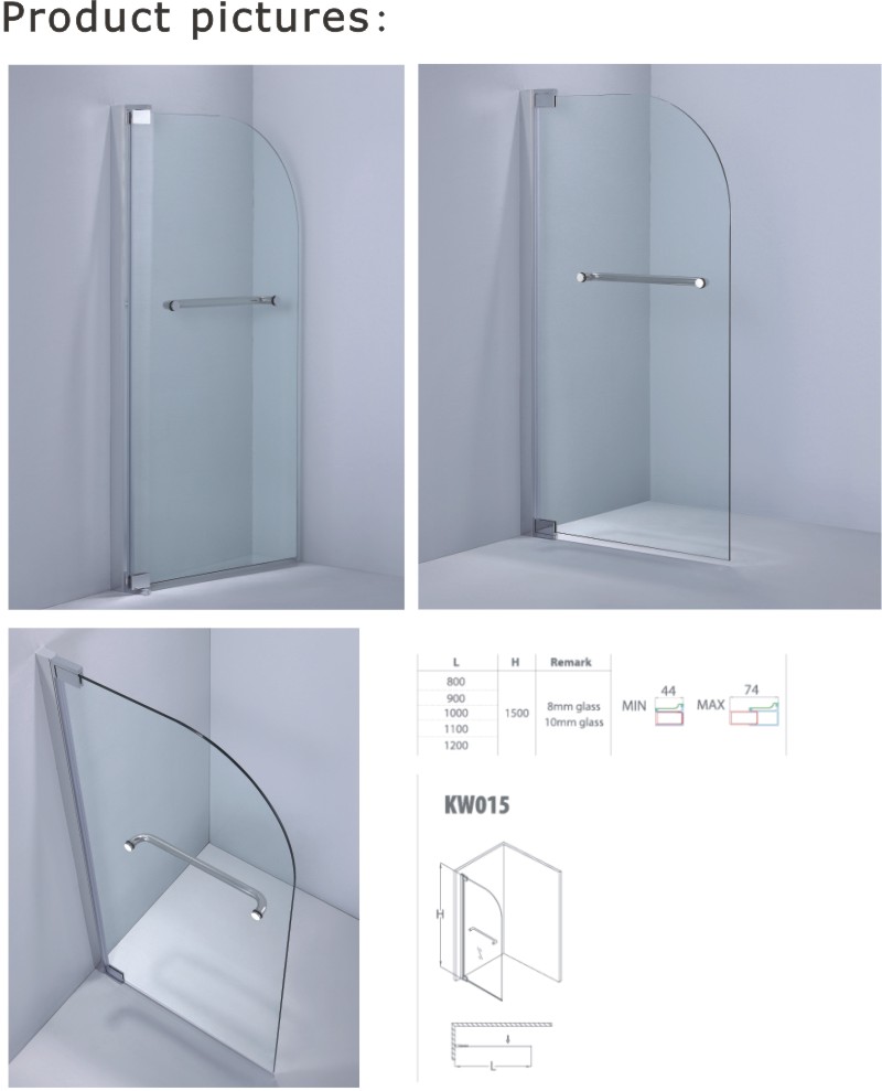 Curved Corner Tempered Glass Bathtub Screen (A-KW015)