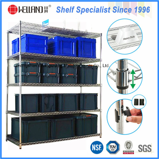 Adjustable Chrome Metal Storage Wire Shelving Rack for Factory/Warehouse