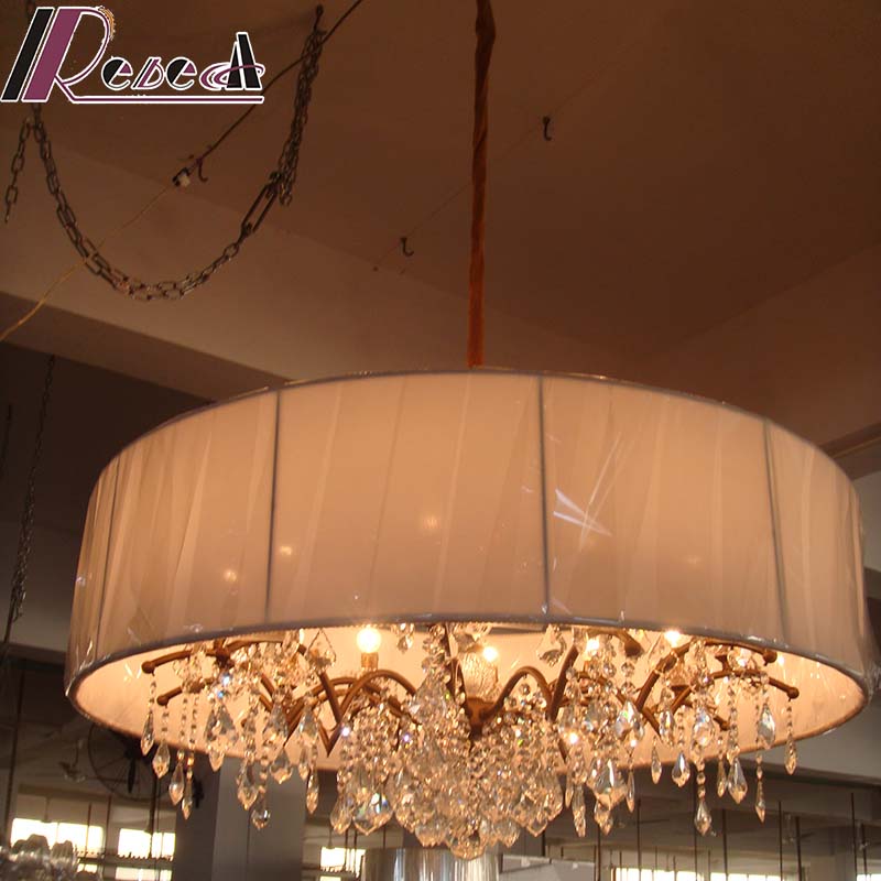 European Hotel Decorative Crystal Pendant Lamp with Fabric Shade