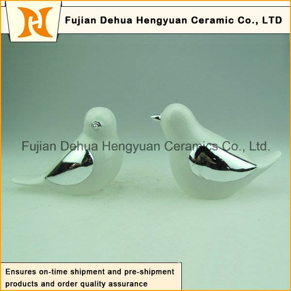 White Glaze and Electroplate Ceramic Bird (Home Decoration)