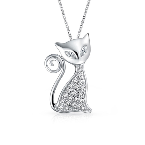 925 Sterling Silver CZ Cat pendant Simple Design Collection