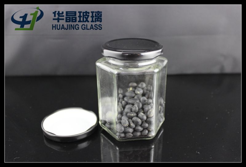 295ml Hexagonal Glass Mason Jam Jar with Sealed Metal Lid