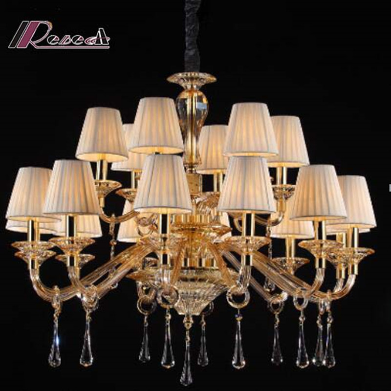 Antique Luxury Amber Crystal Chandelier with Fabric Shade