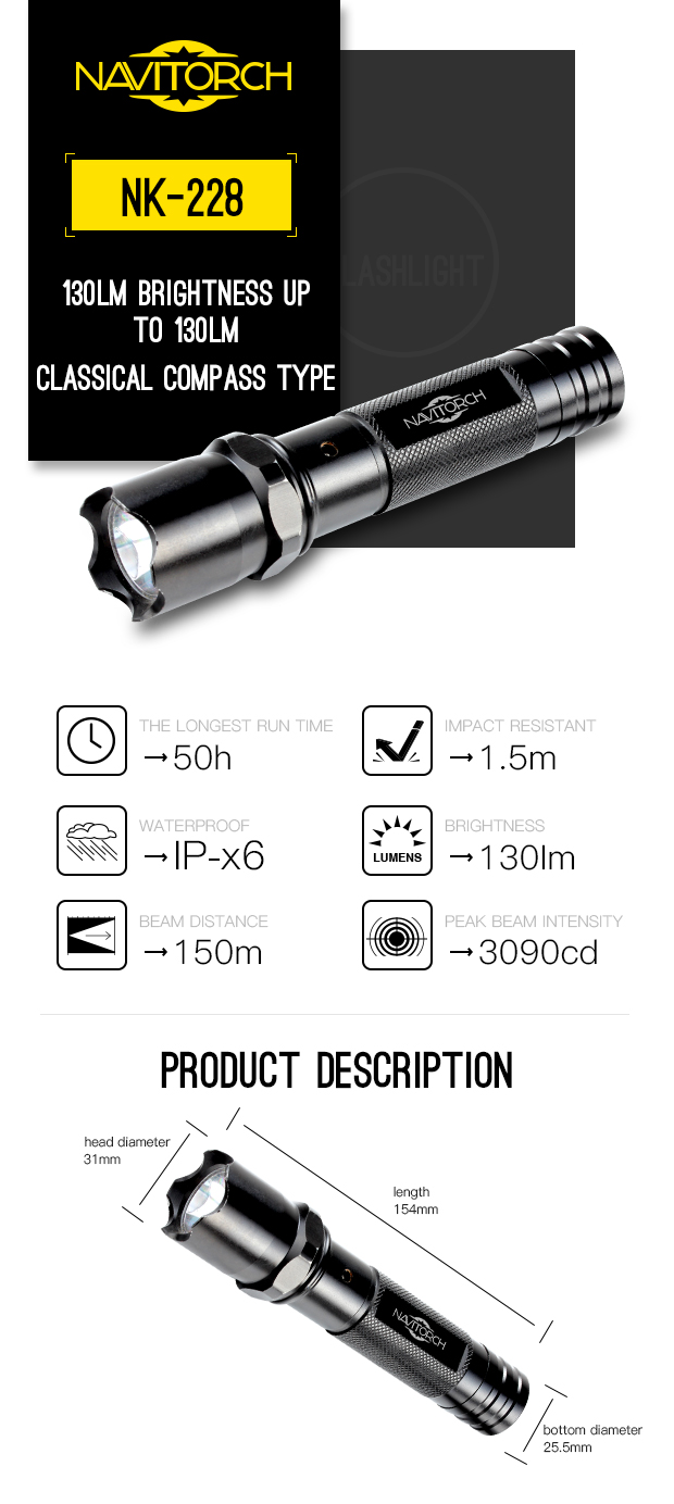 Compass Rechargeable 1X18650 Long Run Time Adventure LED Torch (NK-228)