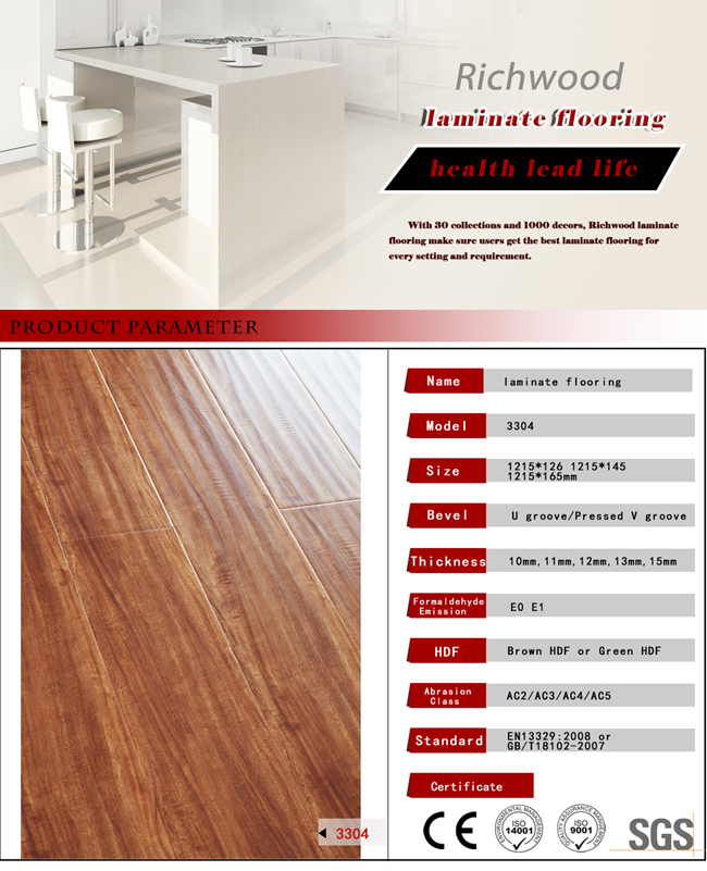 Vinyl Plank E1 HDF AC3 U Groove Laminated Laminate Wood Wooden Flooring