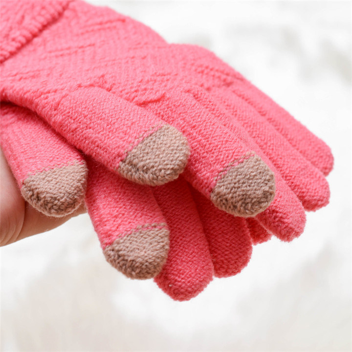 Sweet Pink Touch Screen Warm Glove Jacquard Knit Women Glove. Wholesale