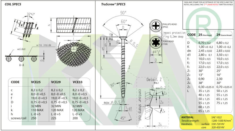 Pneumatic Torx Head Wire Collated Screw for Furnituring, Industries