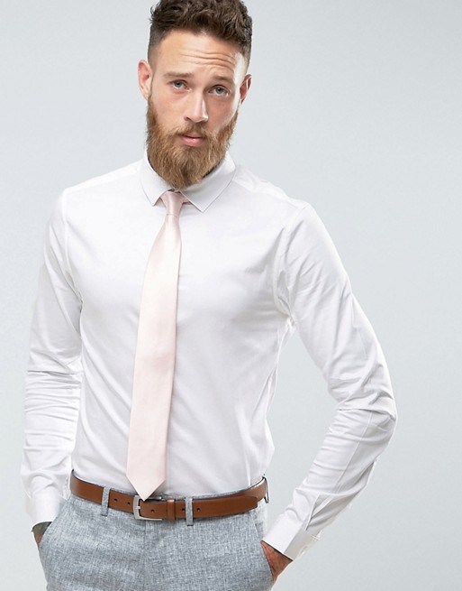 Skinny Sateen Shirt in White with Pink Tie Save Shirt