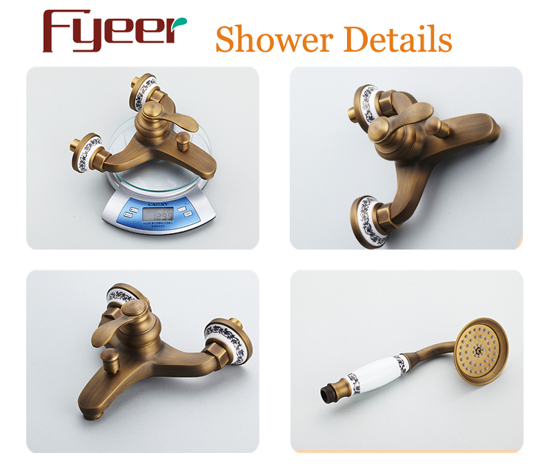 Fyeer Antique Brass Wall Mounted Bath Shower Mixer Faucet