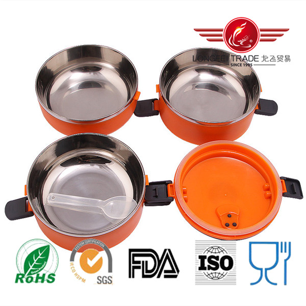 Round Orange Stainless Steel Lunch Box with Lock