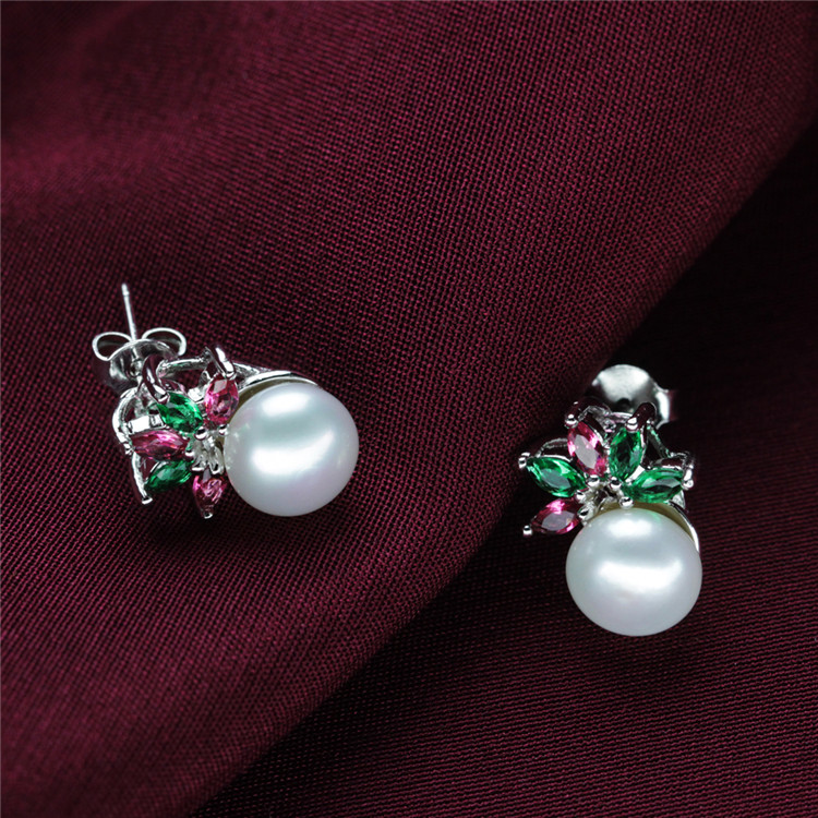 Zircon Sterling Silver Natural Freshwater Pearl Earring Stud