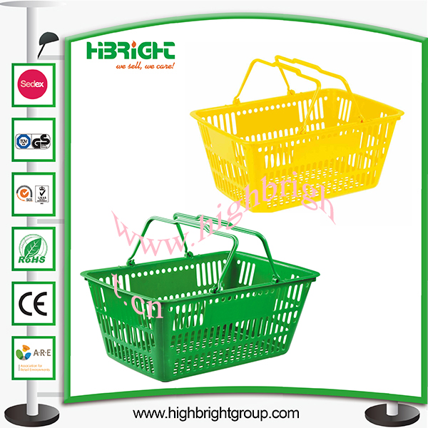 Double Handle Plastic Shopping Basket for Supermarket