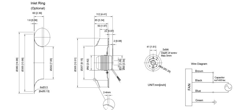 305*305*112mm Aluminum Die-Cast Ec Fans