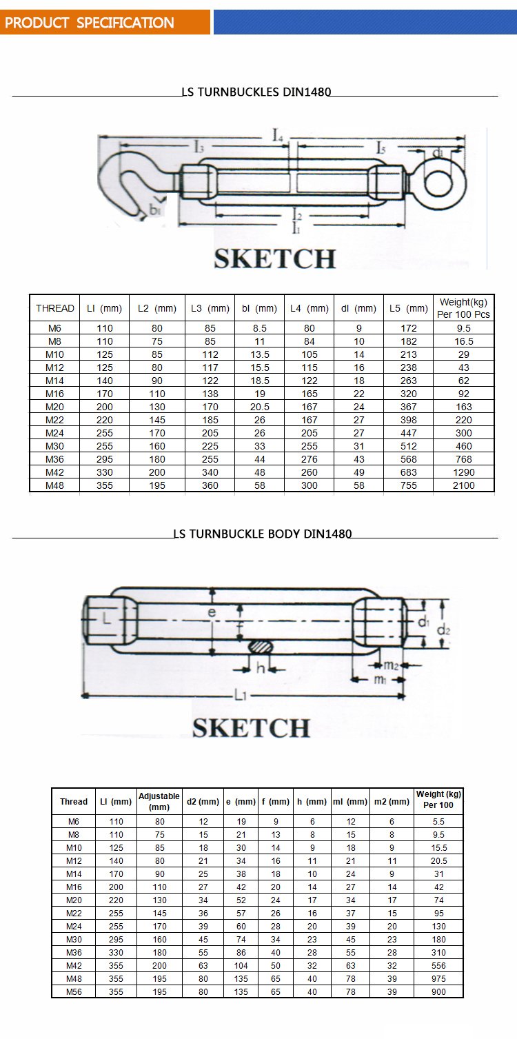 High quality China Famous Ls Brand DIN1480 Stainless Steel Turnbuckle