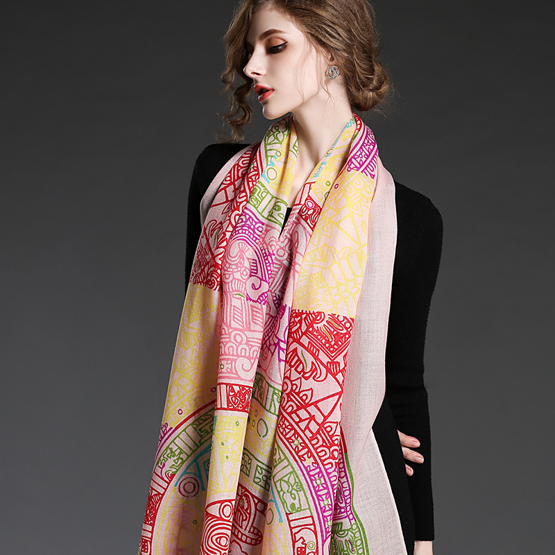 Ms Wool Geometric Patterns Printed Scarf