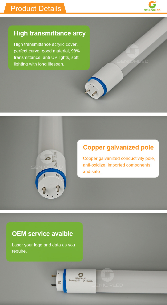 Ballast Compatible Direct Replace T8 LED Fluorescent Tube